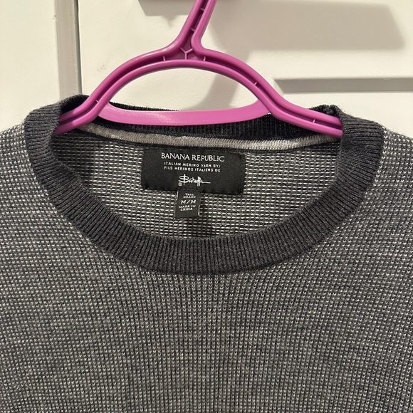 Banana Republic Blue Gray Merino Italian Wool Pullover Sweater Size Medium Tall - Picture 2 of 9